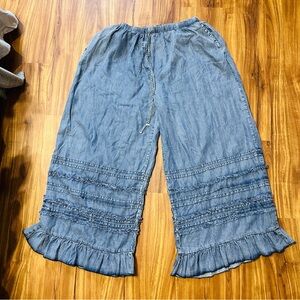 Easel Blue Ruffled Wide-Leg Pants